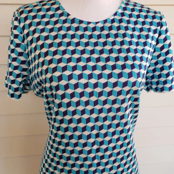 NWT St John Blue/White geomietric cube sweater dress - Picture 7 of 10